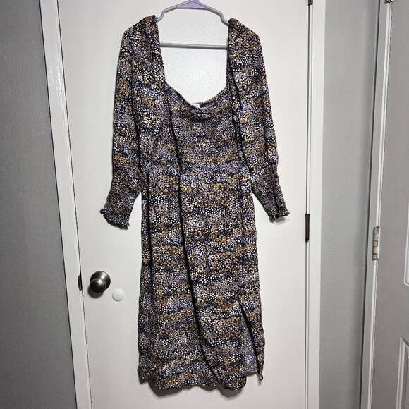 ELOQUII Elements Mixed Dot Print Midi Dress w/ Smocked Bodice Women's Size 18/20 - Picture 3 of 9